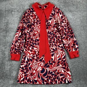 70s Mod Style A Line Shift Dress Handmade Red White Blue Paisley‎ Dagger Collar